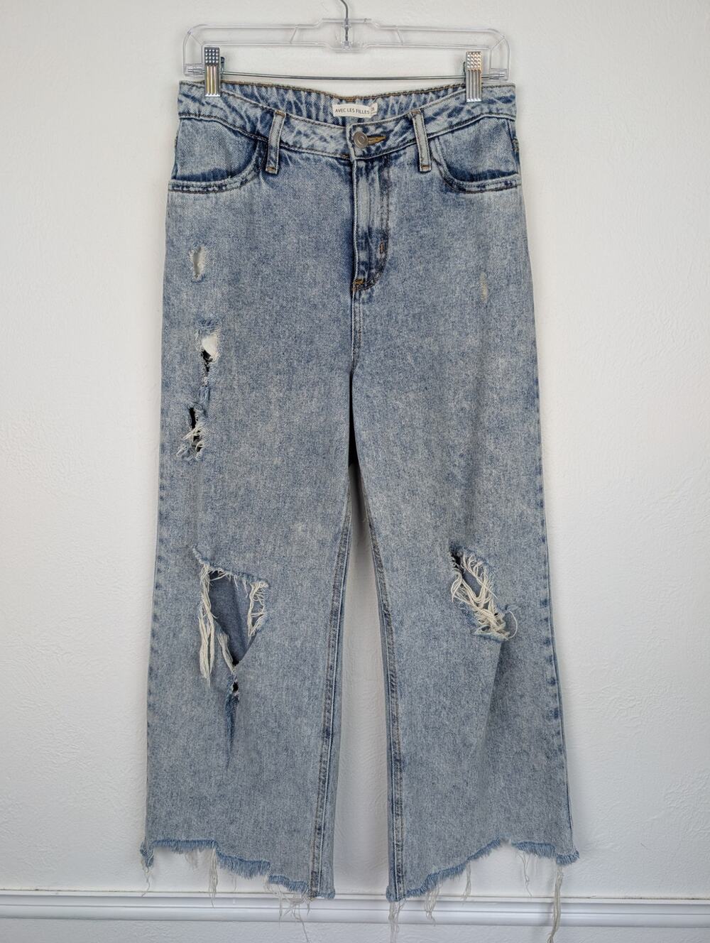 Avec Les Filles Jeans High Waisted Stone Wash Distressed Destroyed Baggy Size 28
